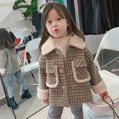 Girls coat with Plaid Wool collar and cotton heavy coat coat girls winter coat kid coat