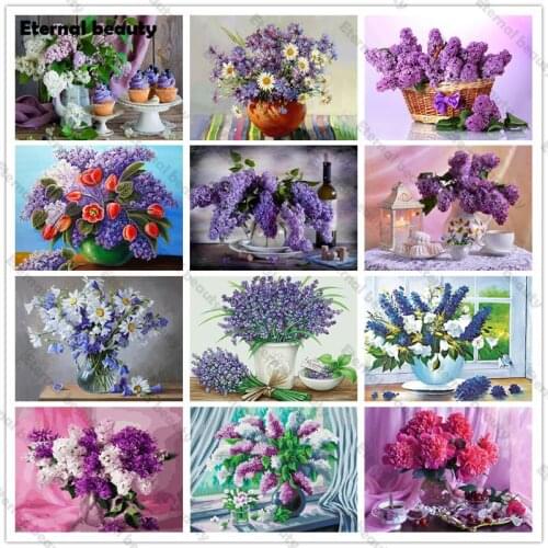 Handmade Gift Diamond Painting Diamond Embroidery Purple Flower Full Square Round Drill Cross Stitch Wall Art Picture Home Decor