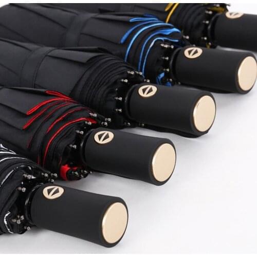 Portable automatic double umbrella 10 bone umbrella high density windproof gold handle 30% mens business umbrella free shipping