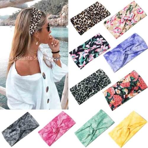 New Women Tie Dye Hair Bands Sport Leopard Print Headbands Vintage Cross Turban Bandage Bandanas HairBands Hair Accessories