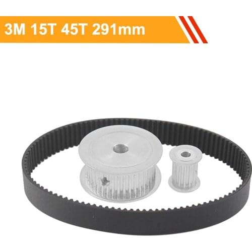 Motor Belt Pulley Set HTD3M 15T 45T Ratio 1:3 3M-291mm Rubber Tooth Belt 100mm Center Distance Toothed Pulley Wheel Kit