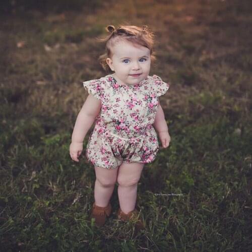 Ruffle Cotton Baby Floral Romper Suit,Retro Playsuit Flutter Sleeve Romper with headband