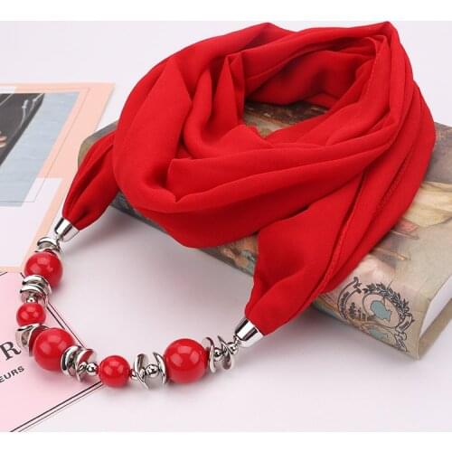 Spring Autumn Fancy Bead Pendant Necklace Ring Scarf Women Chiffon Scarf Hijabs with Pendant Foulard Femme Accessories Scarf