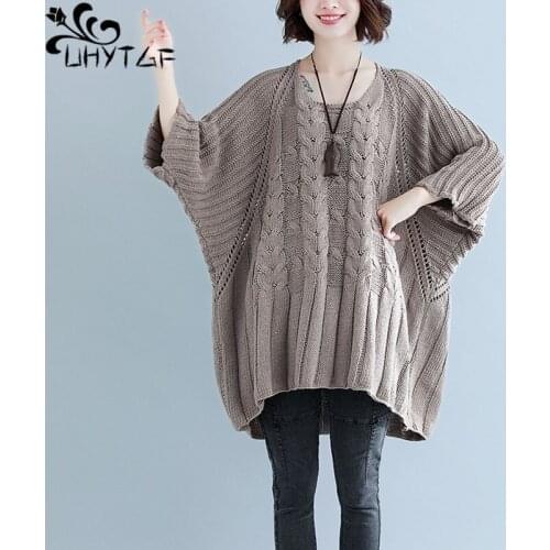 UHYTGF Extra large size womens loose Bat sweater fashion autumn Long section sweater Korean new Female winter sweater tops X643
