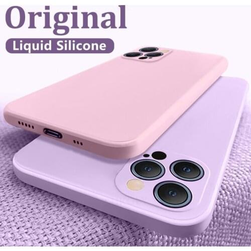 Thin Soft Square Case For iPhone 12 11 Pro Max Mini Original Liquid Silicone Cover For iPhone X XS XR 7 8 Plus SE 2 Candy Coque