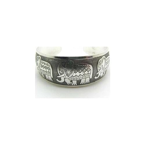 Vintage Bohemian Silver Plated Elephant Bangles Women Elegant Tibetan Round Turkish Hand Festival Jewelry