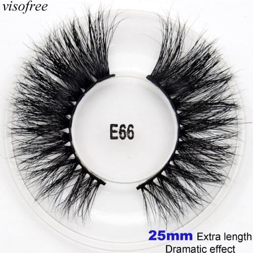 Visofree 25mm False Eyelashes Dramatic Long Mink Lashes Makeup Full Strip Lashes 5D Mink Eyelashes Reusable eyelash box E66
