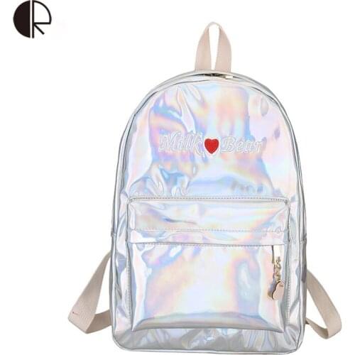 2018 Girls Laser Letter Backpack Cute Love Embroidery Bagpack Women Casual PU Leather Backpacks Teens School Bag Travel Bags