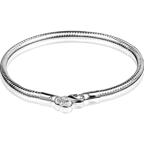 3mm Solid 925 sterling silver Snake Chain Bangle & Bracelet for Women Diy Style Luxury Jewelry 20 cm