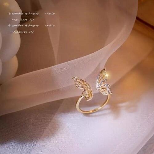 Sweet Golden Butterfly Open Rings Gothic Girl Elegant Accessories Korean Fashion Finger Set Jewelry For Woman 2021 New Design