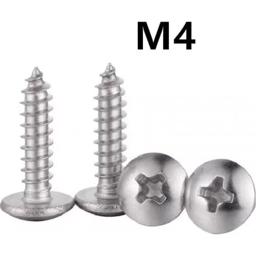 100PCSt M4x10/12/16mm TA nickel plated Carbon Steel Phillips Truss Head (cross Recessed Mushroom Head) Self Tapping Screws