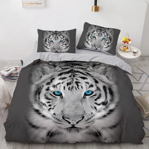 3D Bedding Sets Black Duvet Quilt Cover Set Comforter Bed Linen Pillowcase King Queen 260x220cm Size Animal Tiger Design Printed