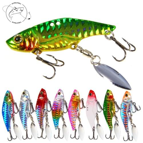 3D Eyes Striped Bass Rotating Sequin Vib Artificial Hard Bait Blood Trough Hook Artificial Sinking 8 colours 5.5cm/5cm 12g /16g