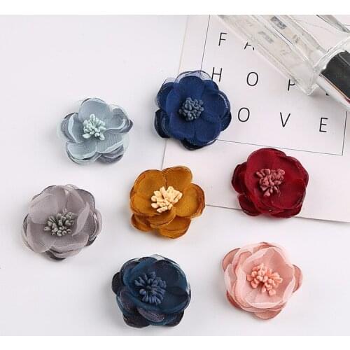 4.5cm burned satin Hair Flower With stamen Hairbows DIY Accessories