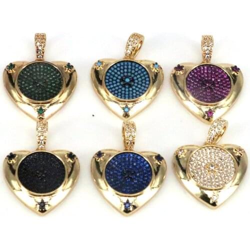 5Pcs Gorgeous Gold Color Colorful CZ Pave Gold Trendy Heart Charms Pendant Diy Necklace Jewelry Charms Accessory