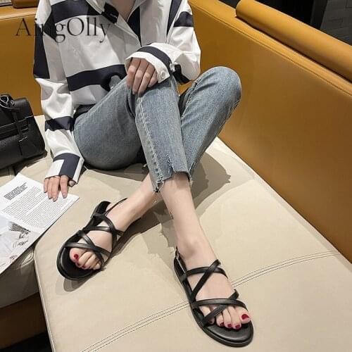 AingOlly Rome Style Flat Sandals Beach Flat With Sandal for Woman Sandals Fashion Soft Bottom Sandals Women Summer New 2021
