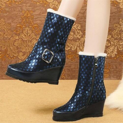 Winter Fashion Snekaers Women Genuine Leather Wedges High Heel Military Ankle Boots Female High Top Warm Platform Pumps Shoes