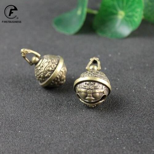 Pure Brass Mythical Beast Face Bell Car Key Chain Pendant Jewelry Retro Metal Lucky Feng Shui Animal Wind Chimes Keyring Hanging