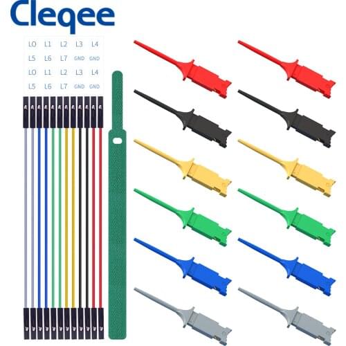Cleqee Mini Grabber SMD IC Test Hook Clips with Silicone Jumper Wires Test Leads Kit for Electrical Oscilloscope Testing 6Colors