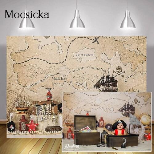 Baby Pirate Birthday Portrait Photography Backdrop Decorations Treasure Adventure Kids Themed Cake Smash Background Photo Studio