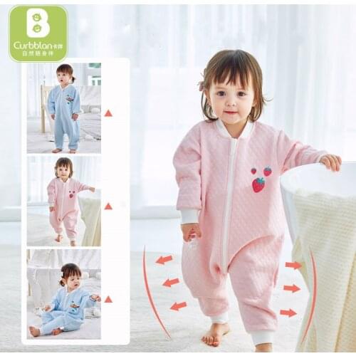 Curbblan Newborn Cotton Cute Print Air Layer Sleepsack Zipper Wrap Kids Long Sleeve Cotton Baby One-piece Sleeping Bag Clothes
