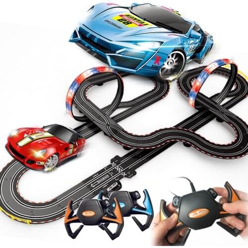 Electric Railway Train Track Set Slot Car Toy Autorama Circuit Voiture Double Remote Control Race Track For Boy Toys Child Gift