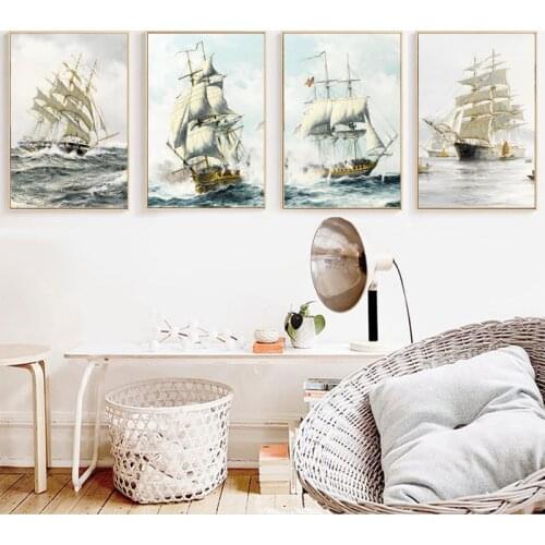 Europe Landscape Posters and Prints Ship Sea Sailing Canvas Paintings Vintage Nautical Wall Art Pictures for Living Room Decor