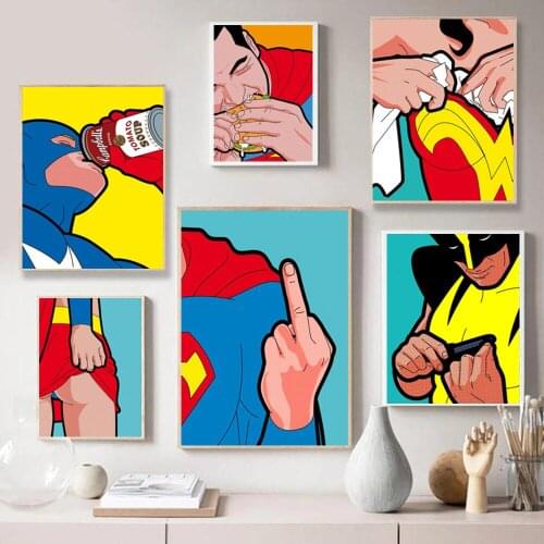 Canvas Painting Marvel Wall Art Superhero Funny Captain America Drinking Soup Posters and Prints Wall Decor Pictures Room Decor
