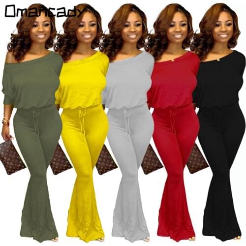 Omancady Sexy One Shoulder Rompers Women Jumpsuit Long Sleeve Playsuit Elegant Belt Wide Leg Jumpsuit Womens Bodysuit Rompers