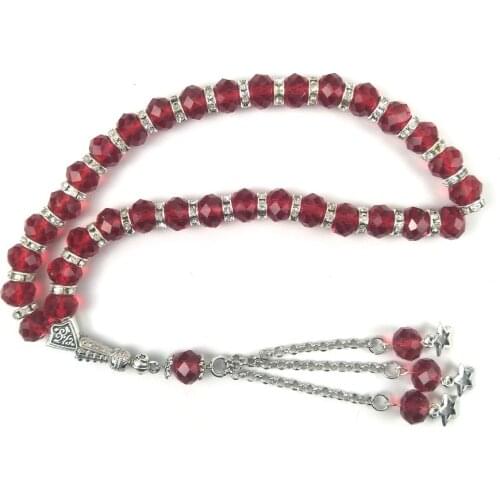 Red color crystal 33 Prayer Beads Islamic Muslim Tasbih Allah Mohammed For Men&Women worry beads