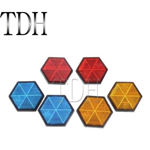 Red Yellow Blue Motorcycle Hexagonal Reflector With mounting screw on back