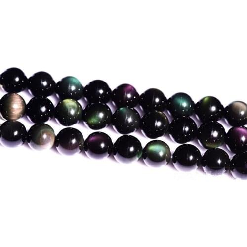RONGQING 7A Level Rainbow Eyes Obsidian Scattered Beads Round Beads for Jewelry Making