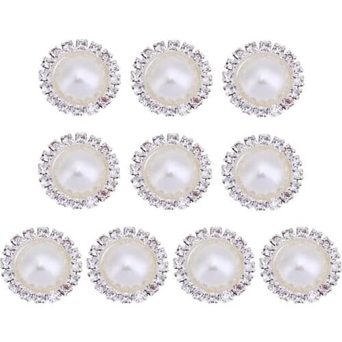15MM Fashion 20pcs/lot Round Silver Buttons DIY White Pearl Accessories Festival Decor Diameter Supplies Wholesale 5BB5330