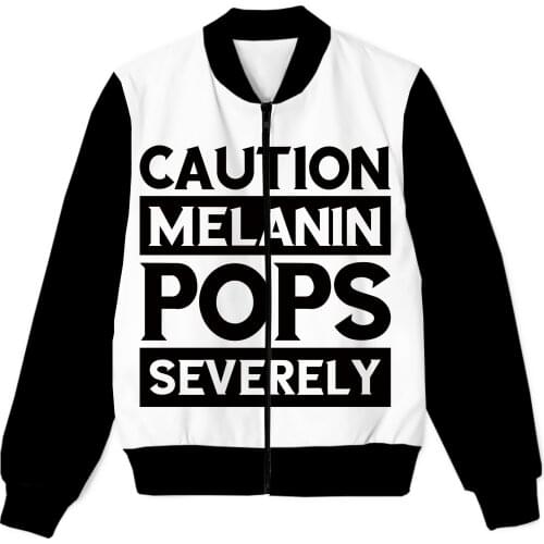 REAL American SIZE Caution - Melanin Pops Severly - Melanin Queen Sublimation Print Zipper Up Jacket