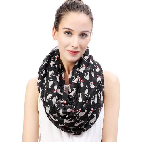 Lovely Cat with Bow Tie Print Infinity Circle Womens Scarf Soft Lightweight for All Seasons Gift Idea