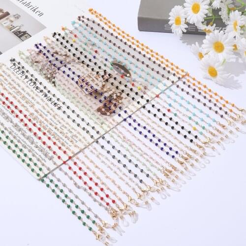 Fashion Acrylic Crystal Glasses Neck Strap Chain Acrylic Crystal Black Beads Eyeglasses Necklace Metal Sunglasses Cord Lanyard