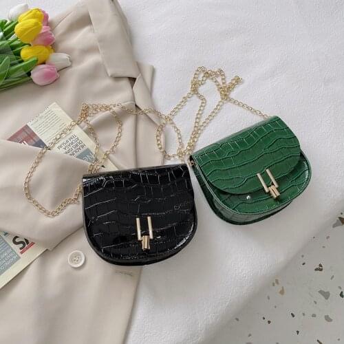 Fashion Women Stone Pattern PU Crossbody Bag Casual Chain Mini Saddle Purse