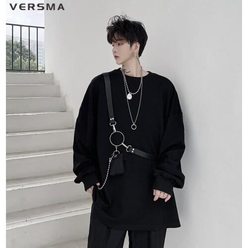 VERSMA Korean Ulzzang Kpop Zipper Stitch Hoodie Sweatshirt Men Hooded Hip Hop Streetwear Oversized Punk Hoodies Men Dropshipping