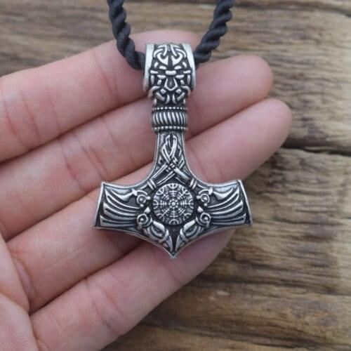 Norse Viking Amulet Thors Hammer Compass Necklace Odin Rune Mens Jewelry