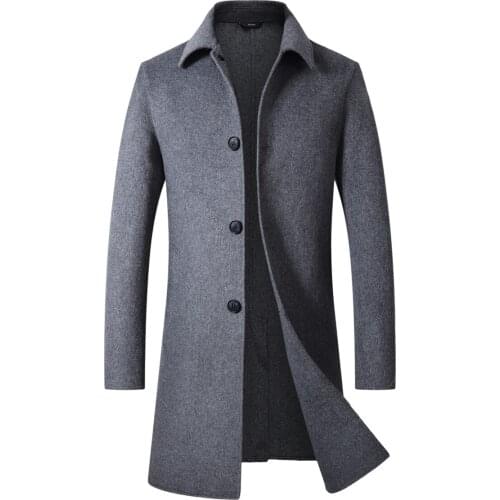 Shanghai Story Mens Lapel Collar 4 Buttons Slim Fit Long Wool Double-Faced Coat Jacket