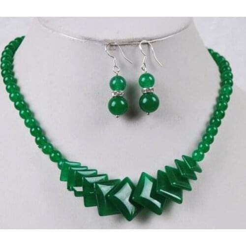 Natural Green Jade Beads Jewelry Necklace Earrings Set AAA grade