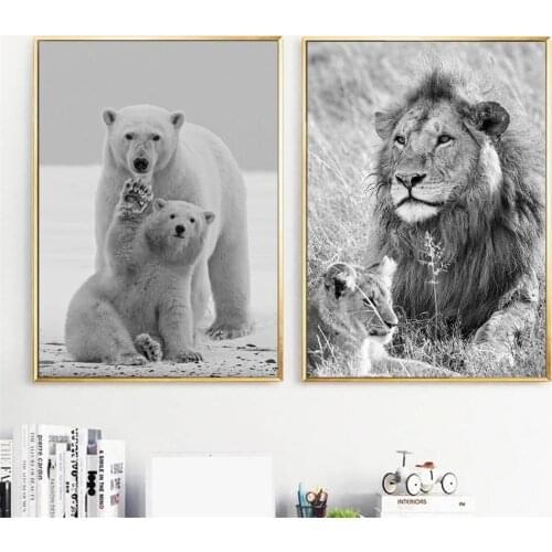 Nordic Lion Polar Bear Wall Art Posters And Prints Animal Parent-child Canvas Painting Modern Pictures Living Room Home Decor