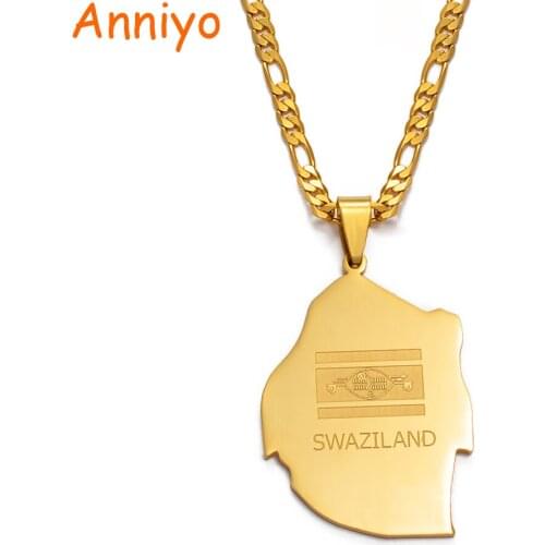 Anniyo The Kingdom of Swaziland Map Necklaces M Gold Color Jewelry Map of Africa Pendant Jewellery Country Maps #003621