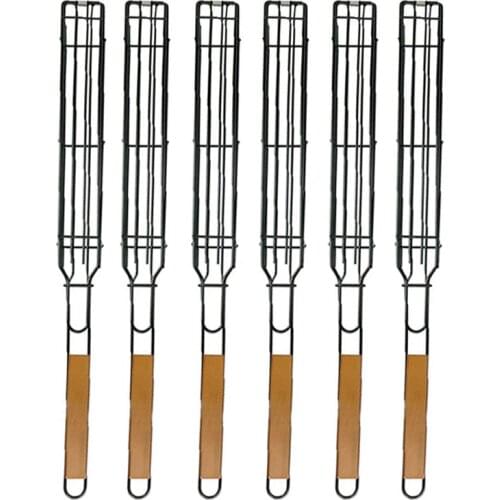 Portable BBQ Barbecue Grilling Basket Non Stick Grilling Set of 6 Kabob Basket for Meats Vegetables Steak