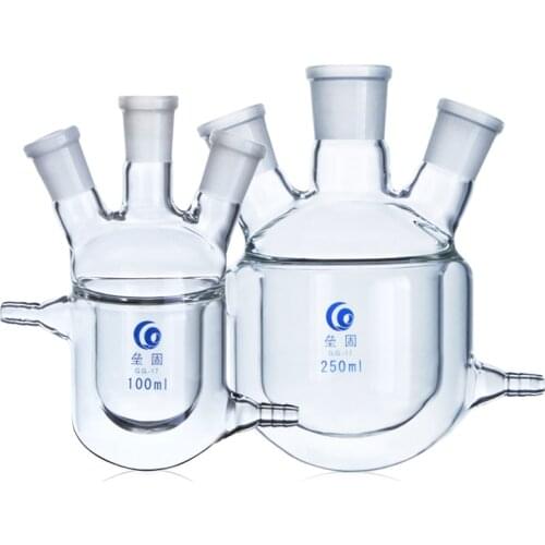 Three-necks jacket reaction bottle Thick wall borosilicate glass flask Jacketed Pilot Plant Reactors Laboratory Reactor