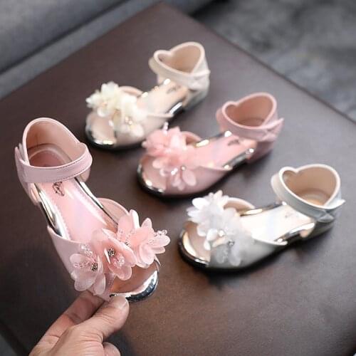 Baby Sandals Summer Children Girls Sandals Princess Open-toed Soft Bottom Pearl Beaded Flowers Shoes sandalias niña