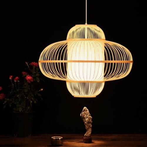 Modern China craft bamboo pendant lamp Japanese Zen tea shop pendant light hotel engineering handmade Hanging Lamp e27 home G045