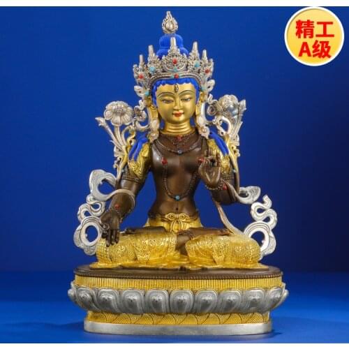 High grade Buddha statue Asia Nepal Tibet HOME temple bless safe healty good luck Gilding white Tara Guan yin buddha statue