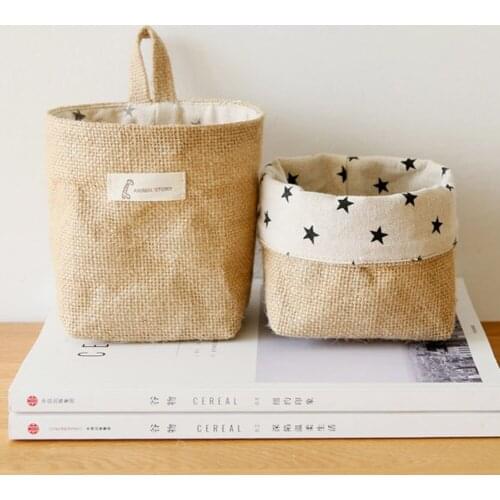 Cotton Linen Storage Bag Desktop Sundries Container Pen Holder Hanging Bag Dormitory Home Office Storage Organizer