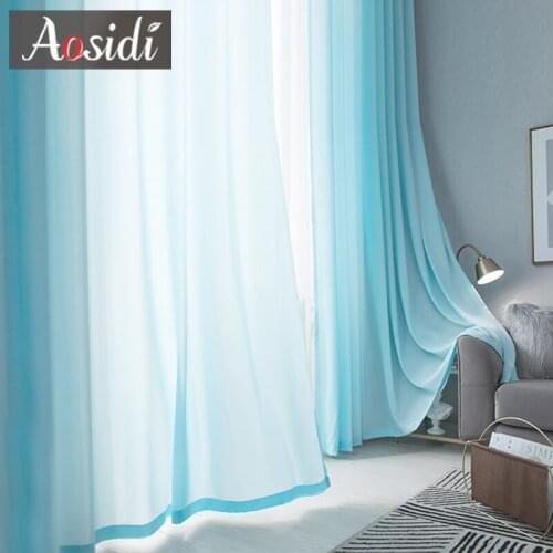 Thick Blue Semi Sheer Tulle Curtains for Living Room Window Treament Bedroom Solid Soft Crushed Voile Curtains Drapes Cortina